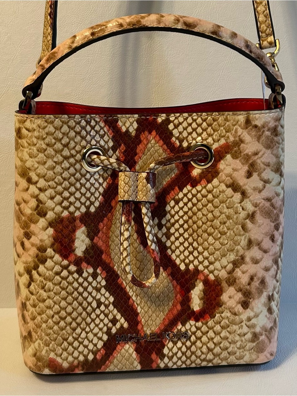 Michael Kors Suri Python Embossed Crossbody Bucket Bag